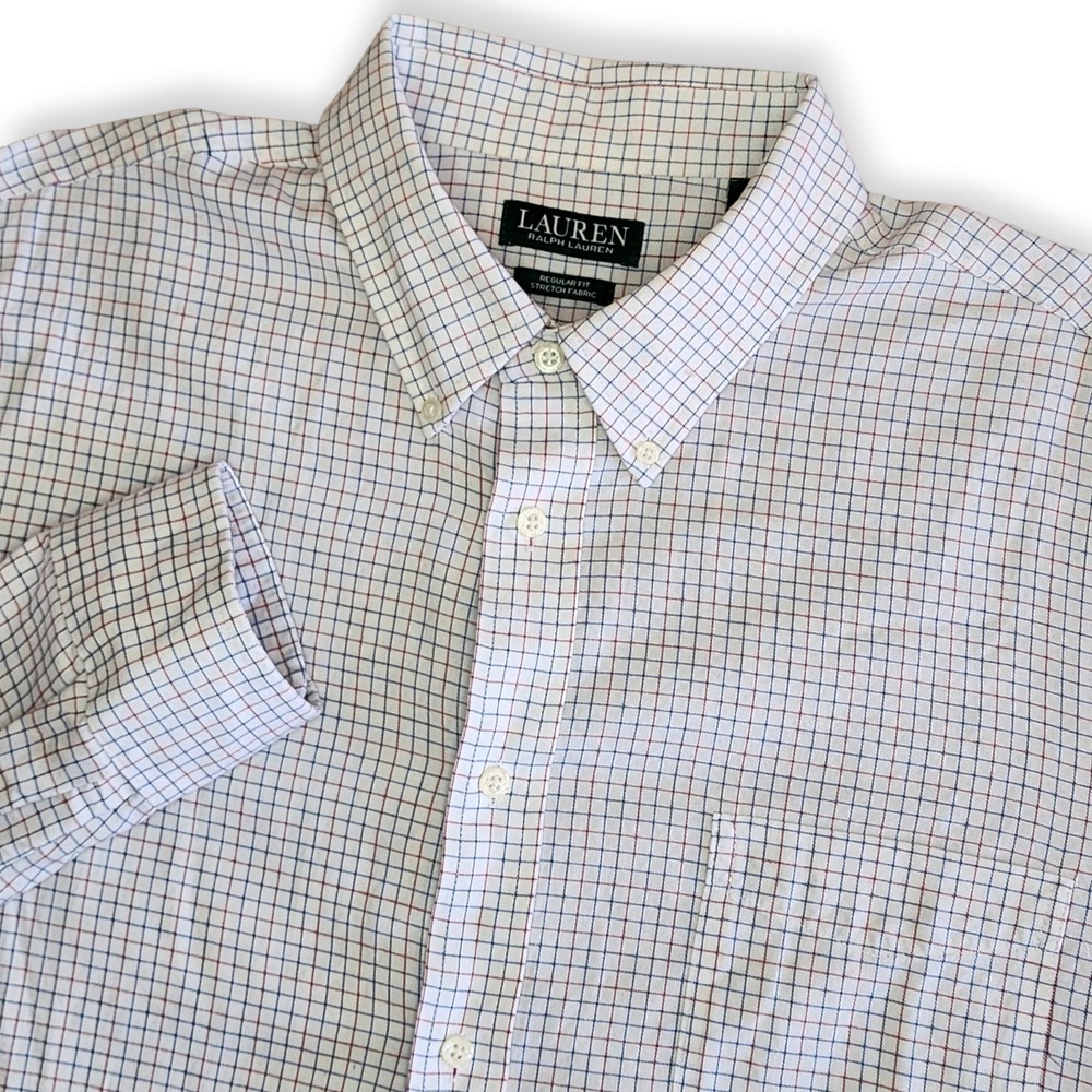 Ralph Lauren Mens XL Stretch L/S Button Down Shirt Blue Red Graph Paper Check